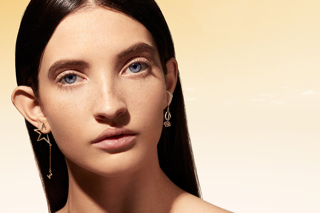 Disappearing Star and Moon Earrings Gold Texture - Venice Jewellery