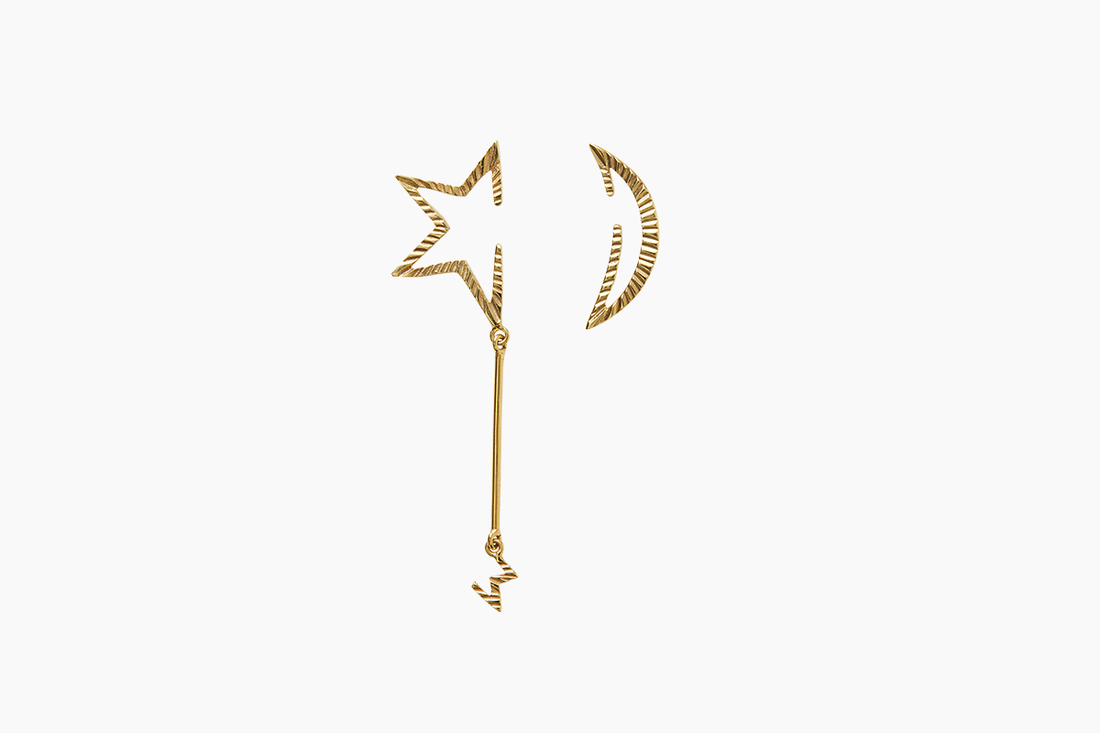 Disappearing Star and Moon Earrings Gold Texture - Venice Jewellery